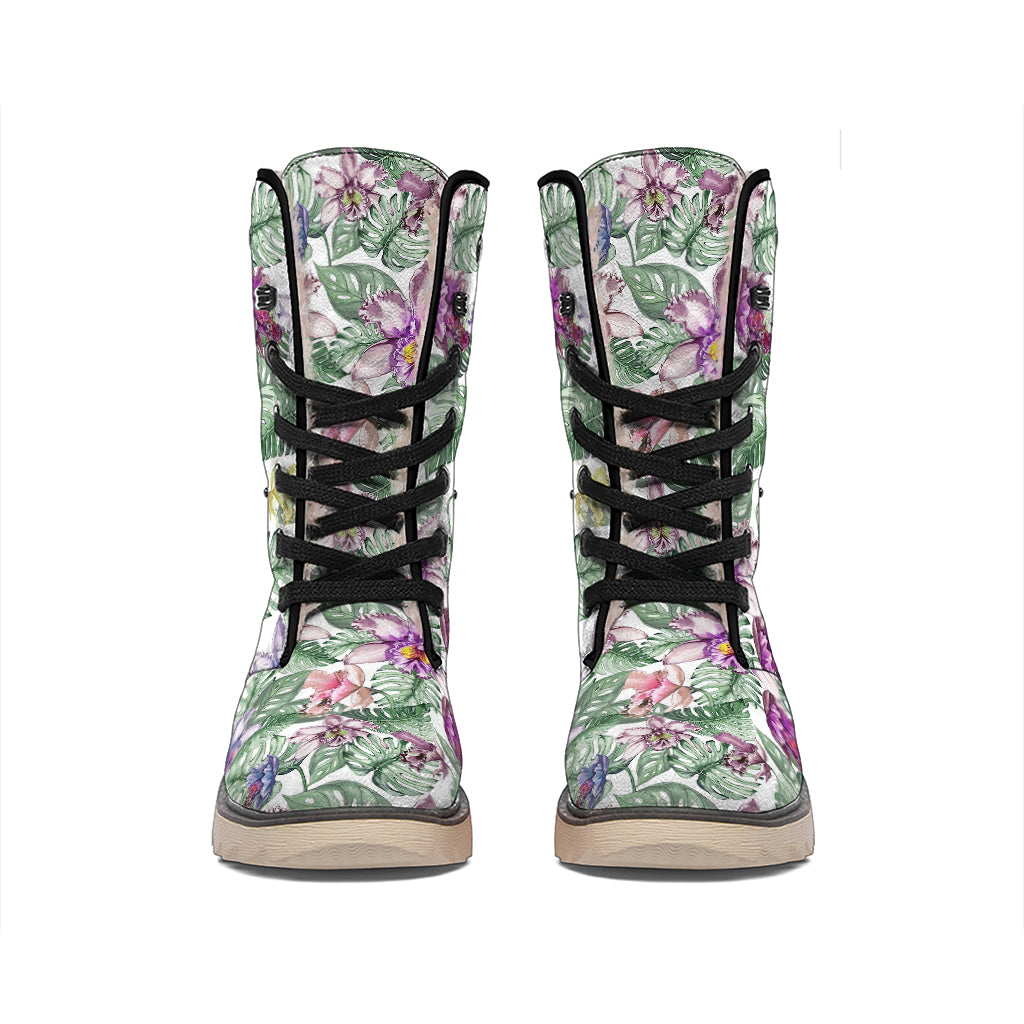 Tropical Cattleya Pattern Print Winter Boots