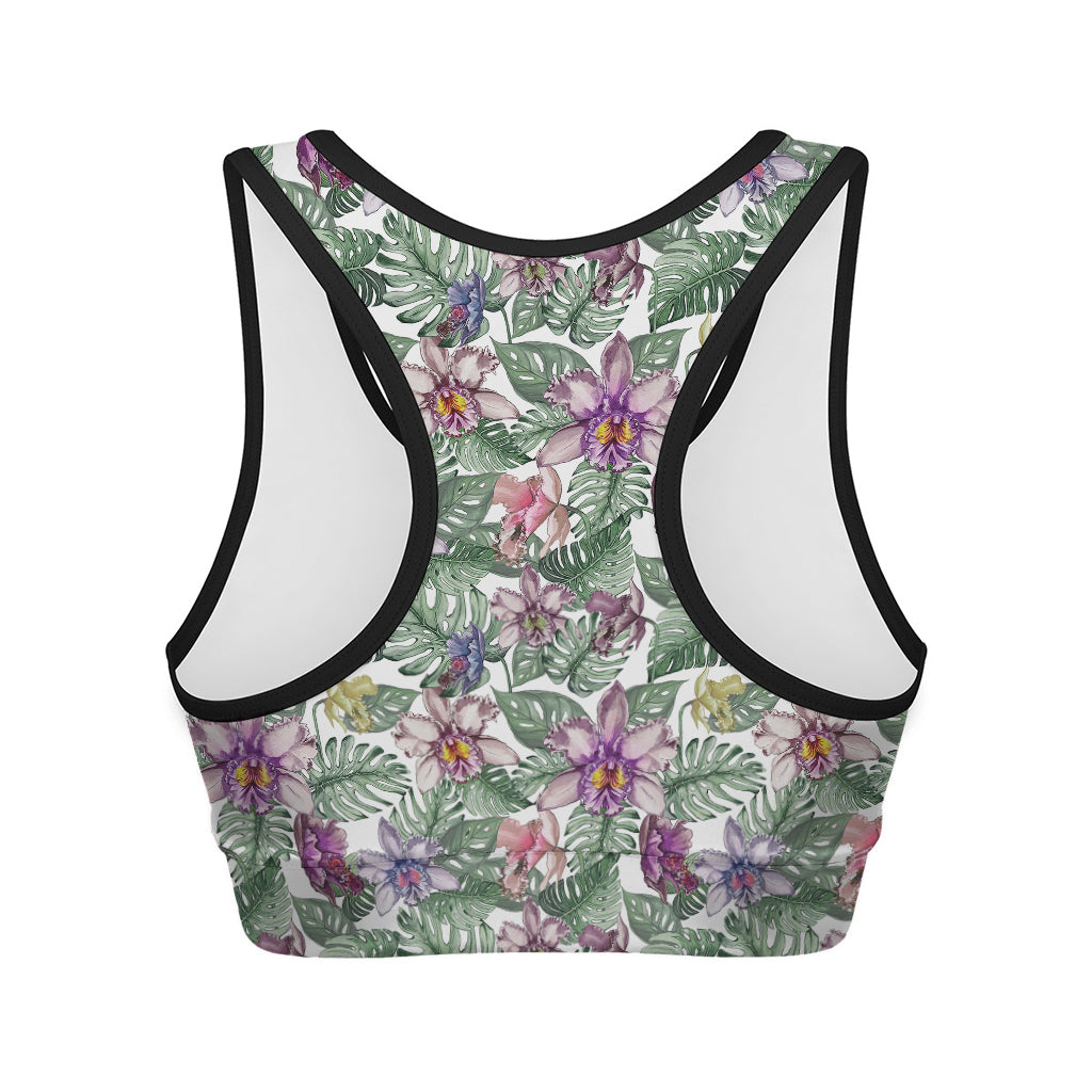 Tropical Cattleya Pattern Print Women's Sports Bra