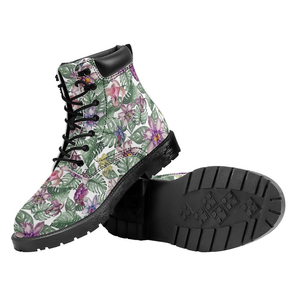 Tropical Cattleya Pattern Print Work Boots