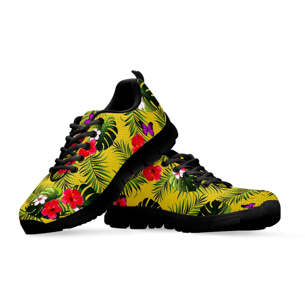 Tropical Exotic Hawaiian Pattern Print Black Running Shoes