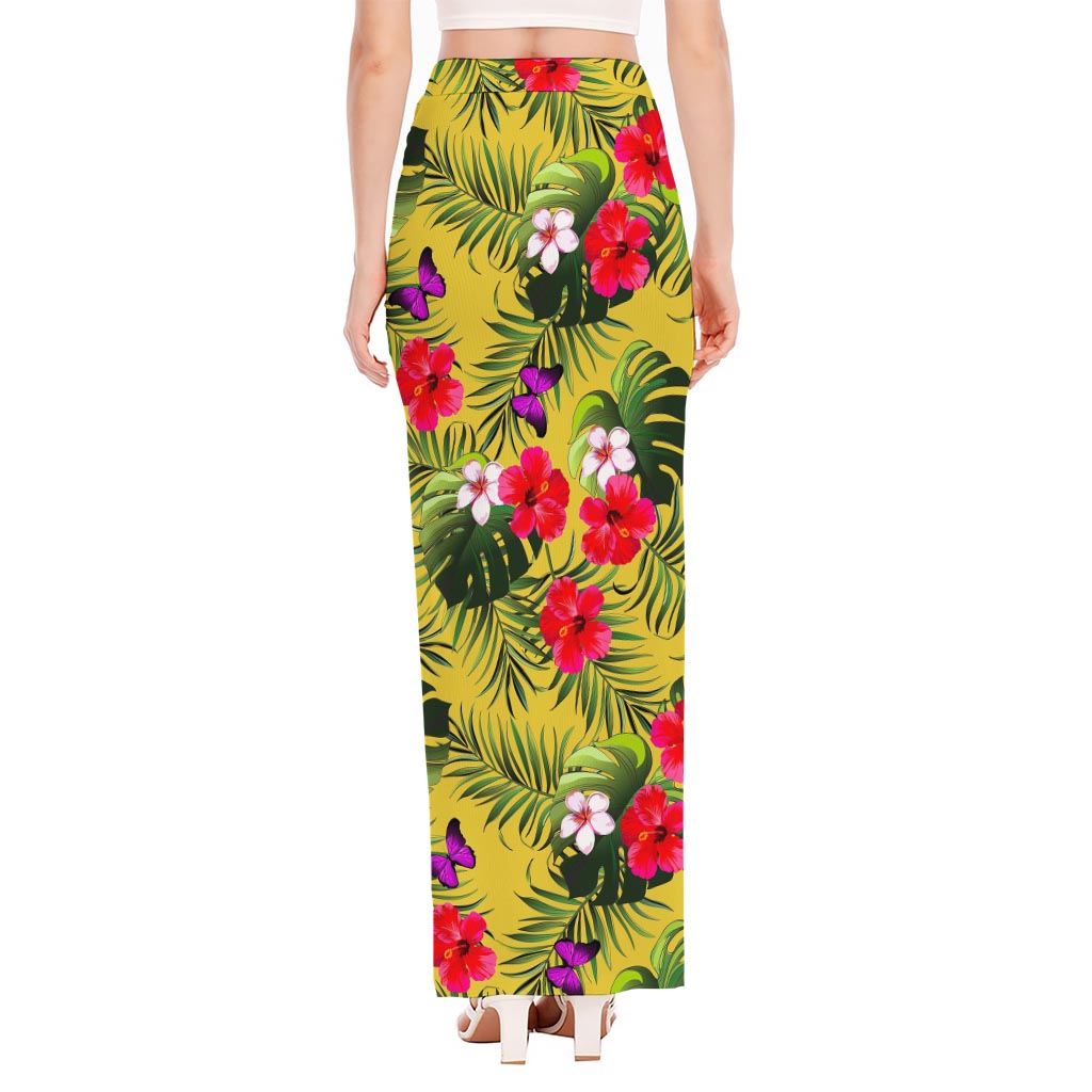 Tropical Exotic Hawaiian Pattern Print High Slit Maxi Skirt