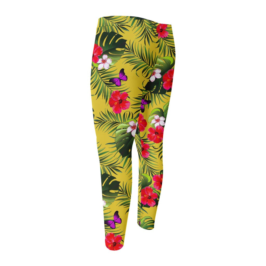 Tropical Exotic Hawaiian Pattern Print Men's Compression Pants