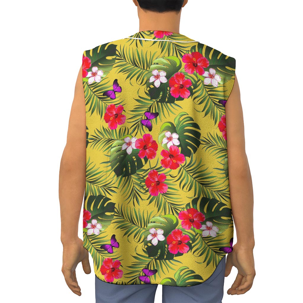 Tropical Exotic Hawaiian Pattern Print Sleeveless Baseball Jersey