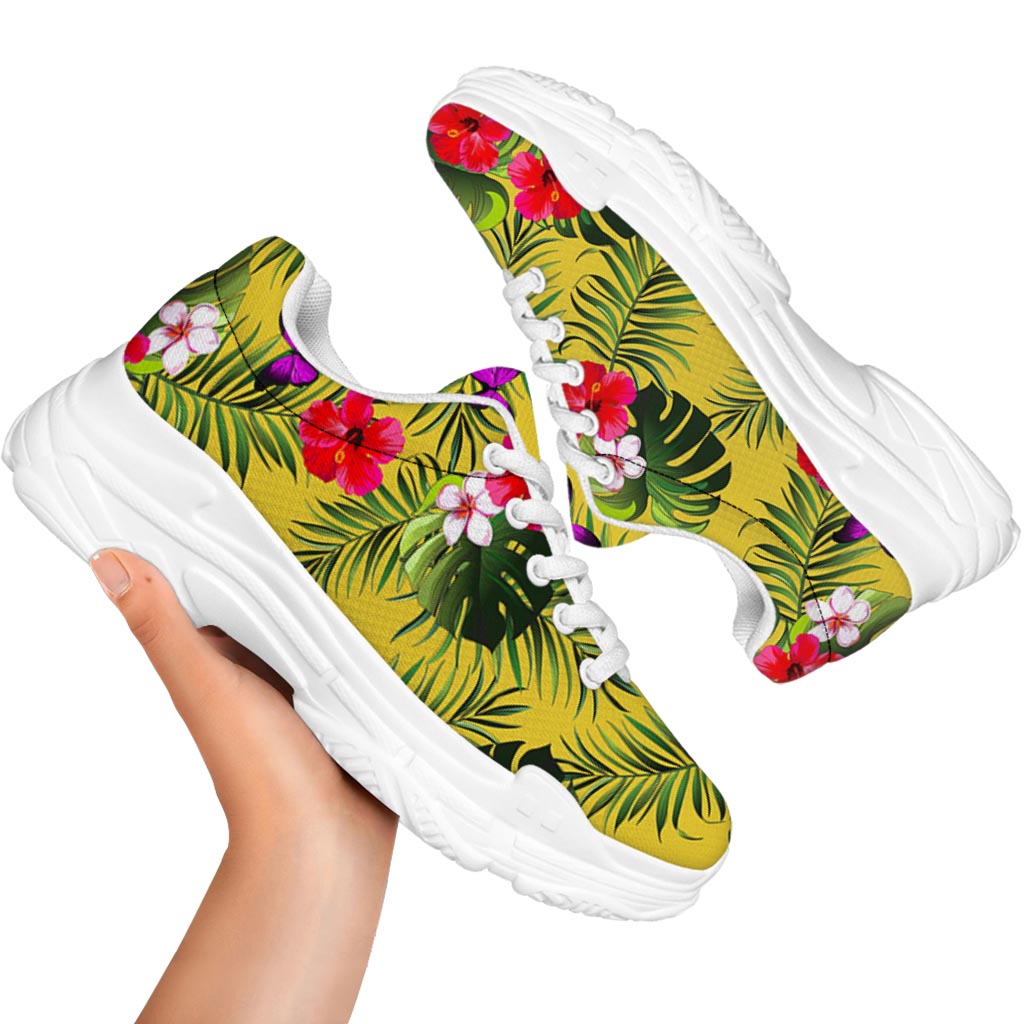 Tropical Exotic Hawaiian Pattern Print White Chunky Shoes