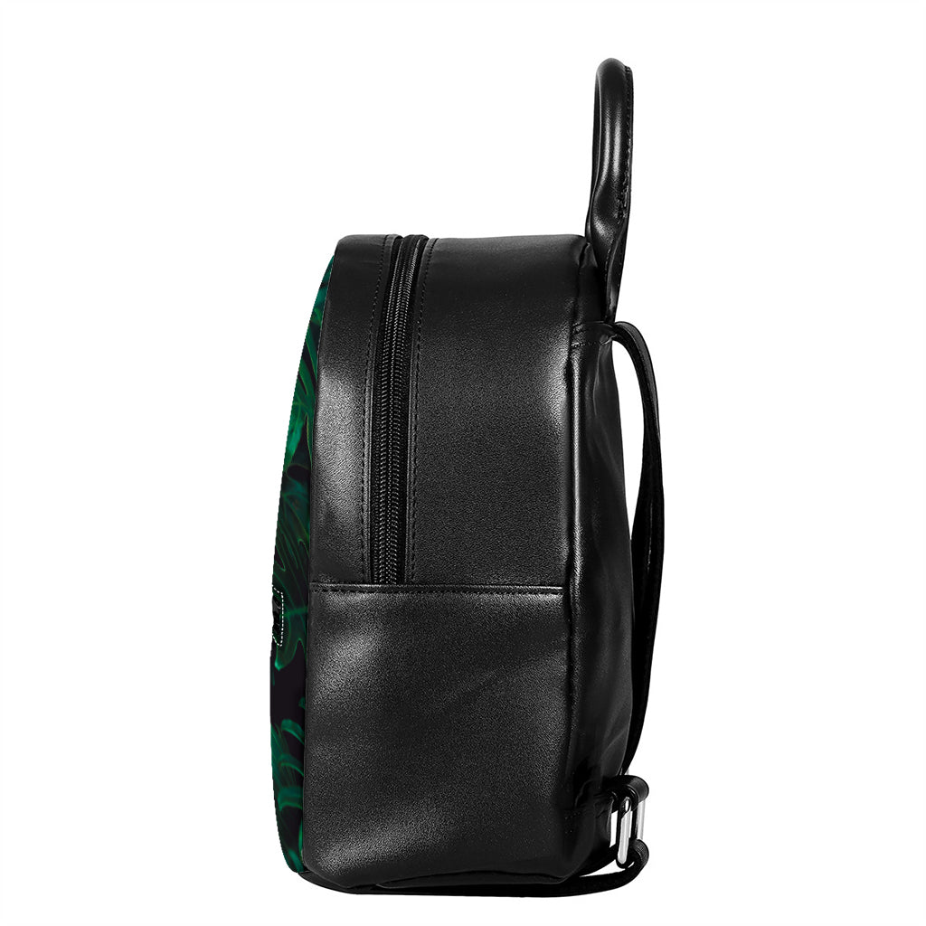 Tropical Fern Leaf Print Leather Backpack