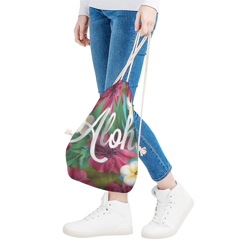 Tropical Flower Aloha Print Drawstring Bag