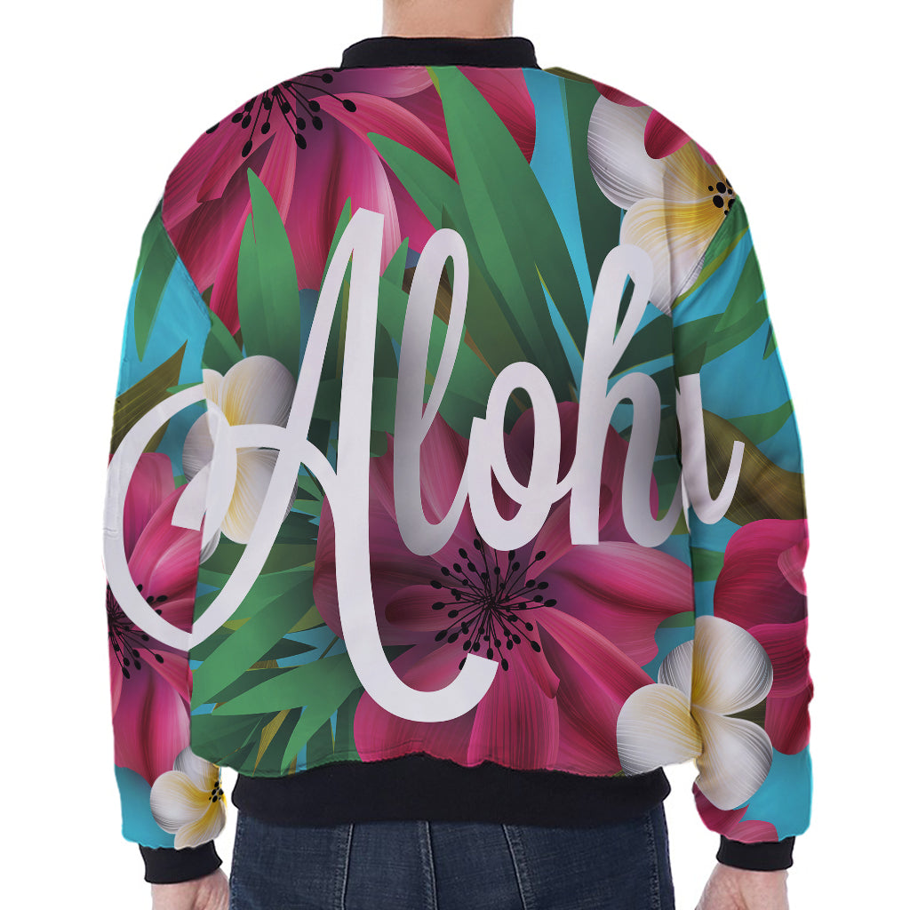 Tropical Flower Aloha Print Zip Sleeve Bomber Jacket