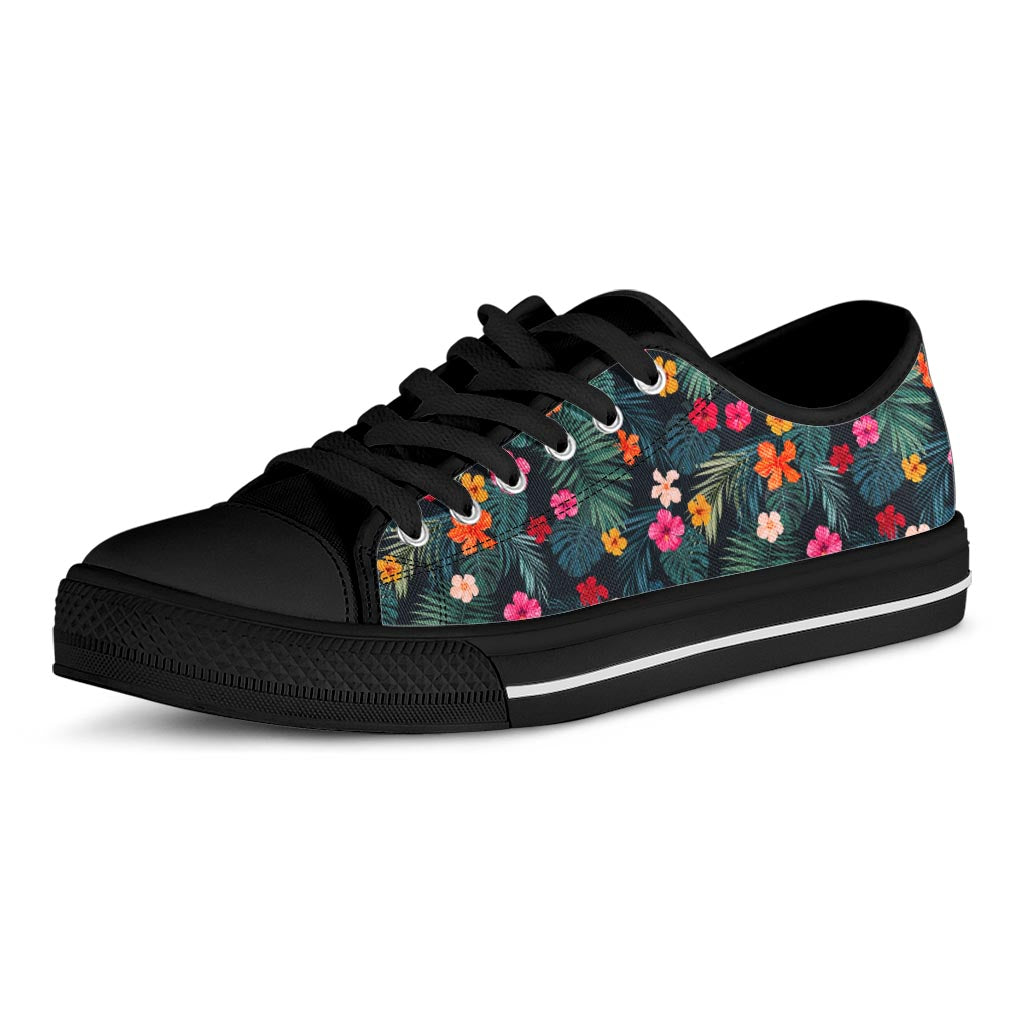Tropical Flowers Hawaii Pattern Print Black Low Top Sneakers