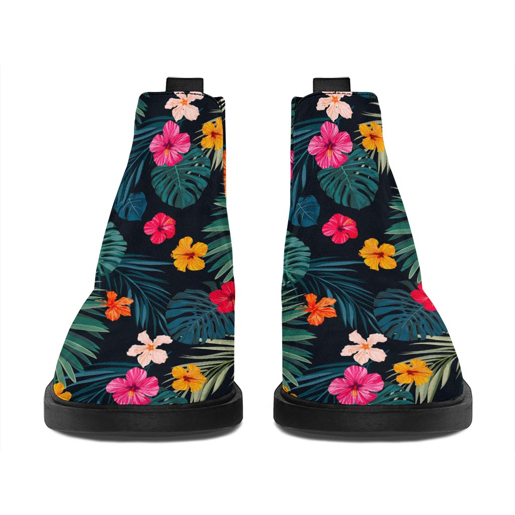 Tropical Flowers Hawaii Pattern Print Flat Ankle Boots