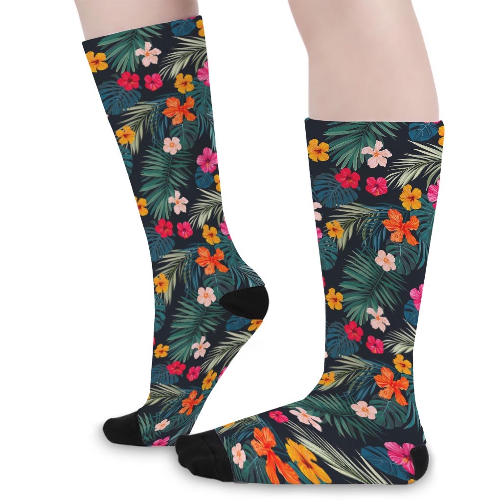 Tropical Flowers Hawaii Pattern Print Long Socks