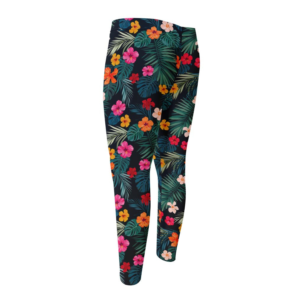 Tropical Flowers Hawaii Pattern Print Men's Compression Pants