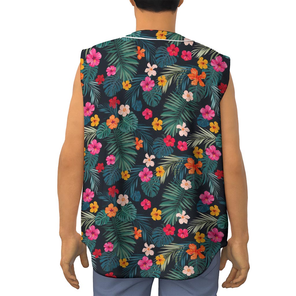 Tropical Flowers Hawaii Pattern Print Sleeveless Baseball Jersey