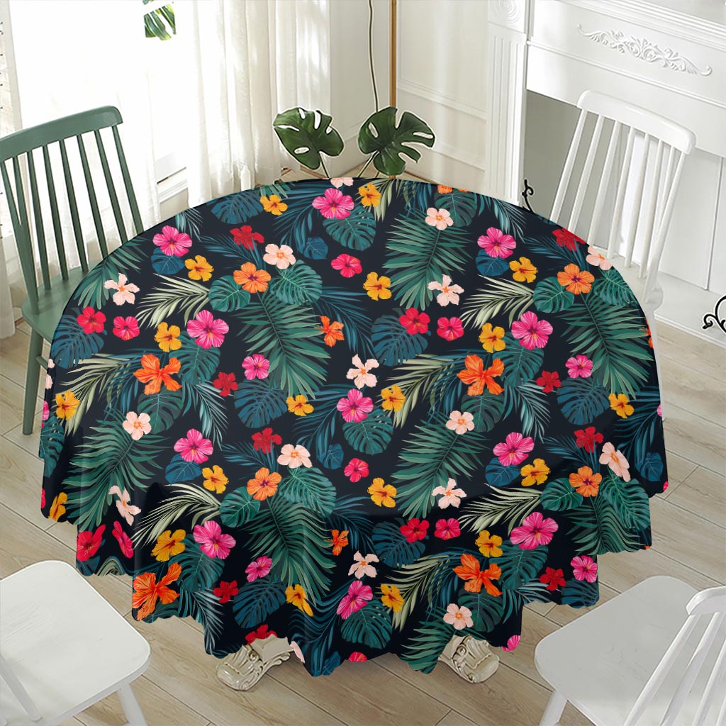 Tropical Flowers Hawaii Pattern Print Waterproof Round Tablecloth