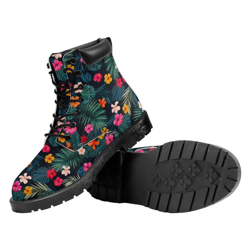 Tropical Flowers Hawaii Pattern Print Work Boots