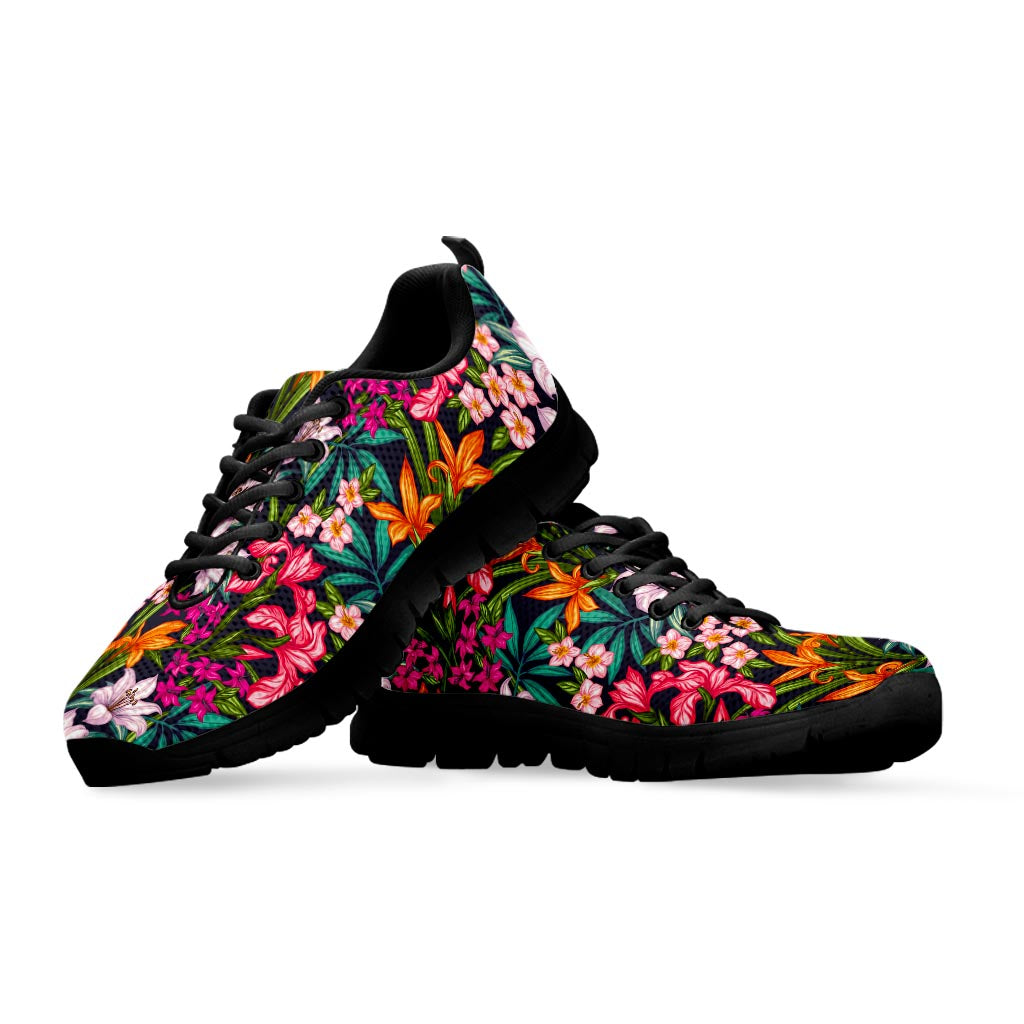 Tropical Flowers Pattern Print Black Running Shoes
