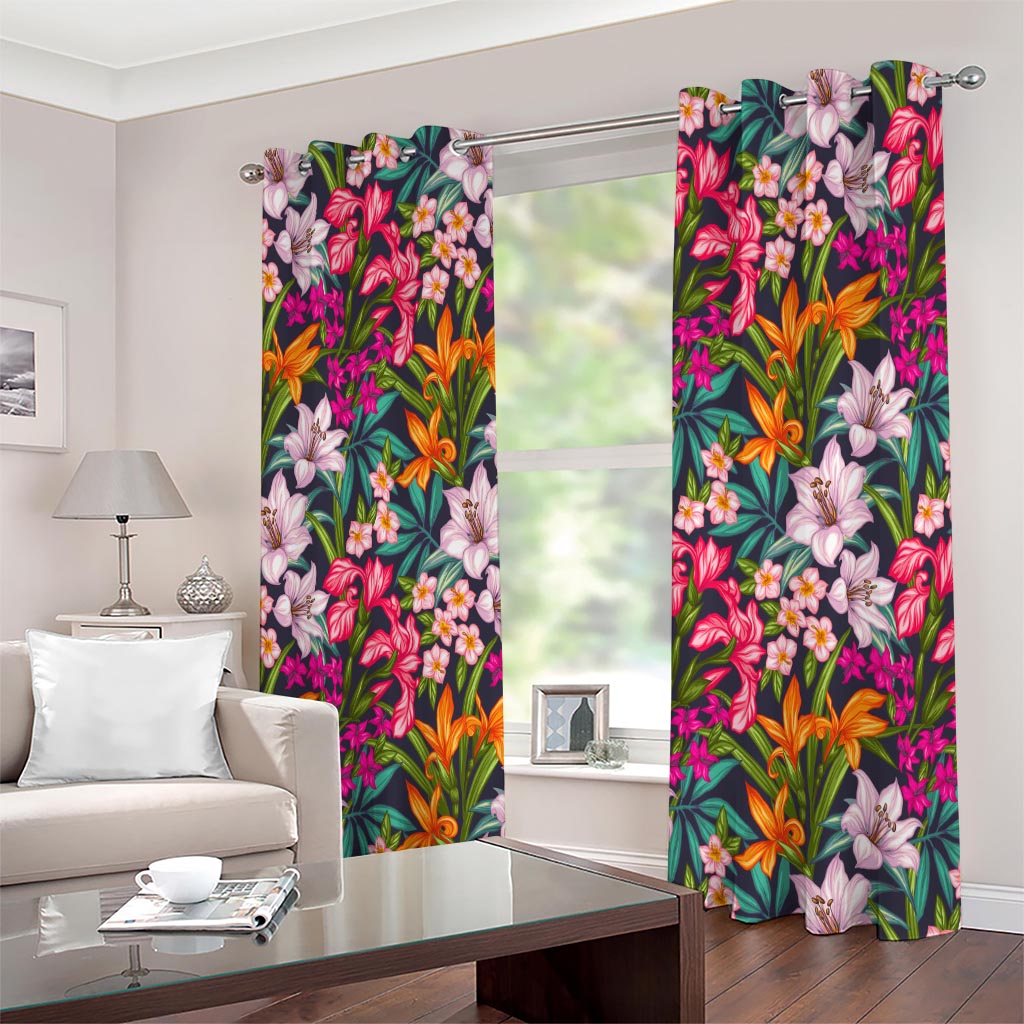 Tropical Flowers Pattern Print Extra Wide Grommet Curtains