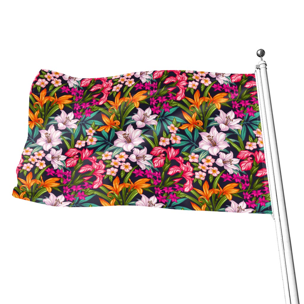Tropical Flowers Pattern Print Flag