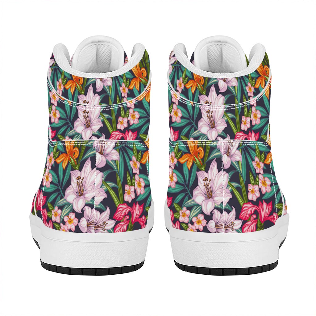 Tropical Flowers Pattern Print High Top Leather Sneakers