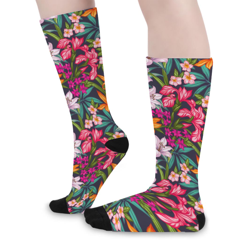 Tropical Flowers Pattern Print Long Socks