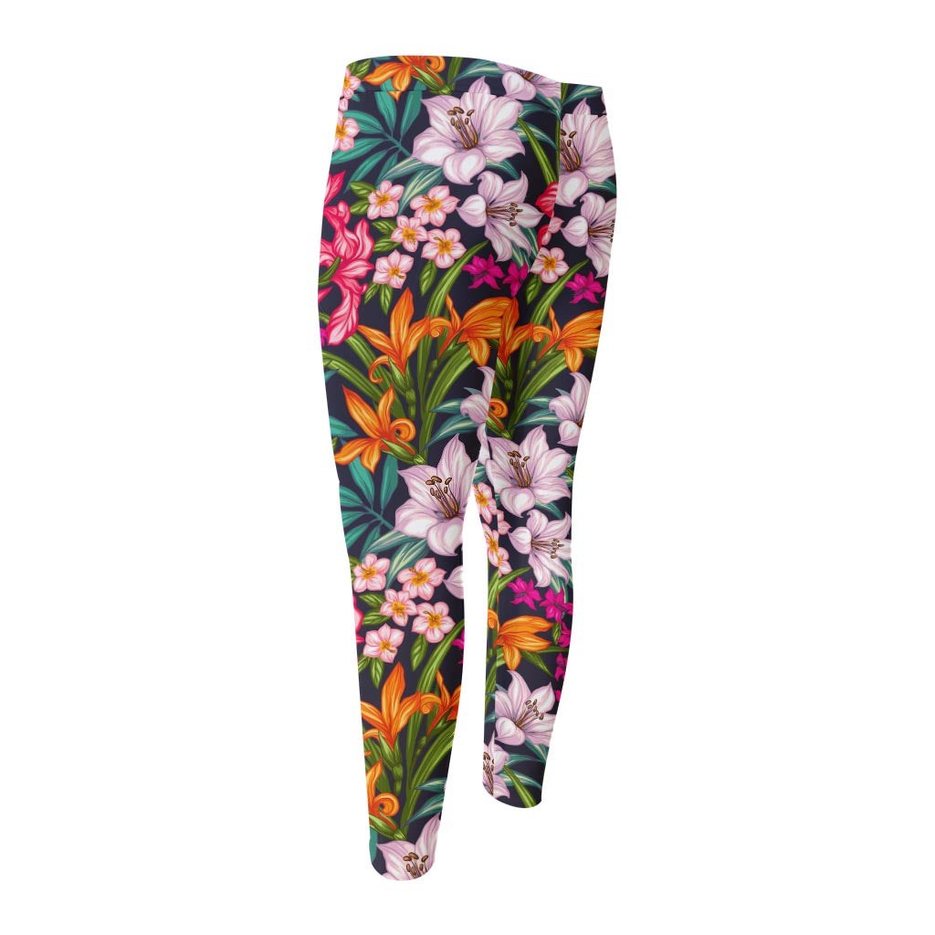 Tropical Flowers Pattern Print Men's Compression Pants