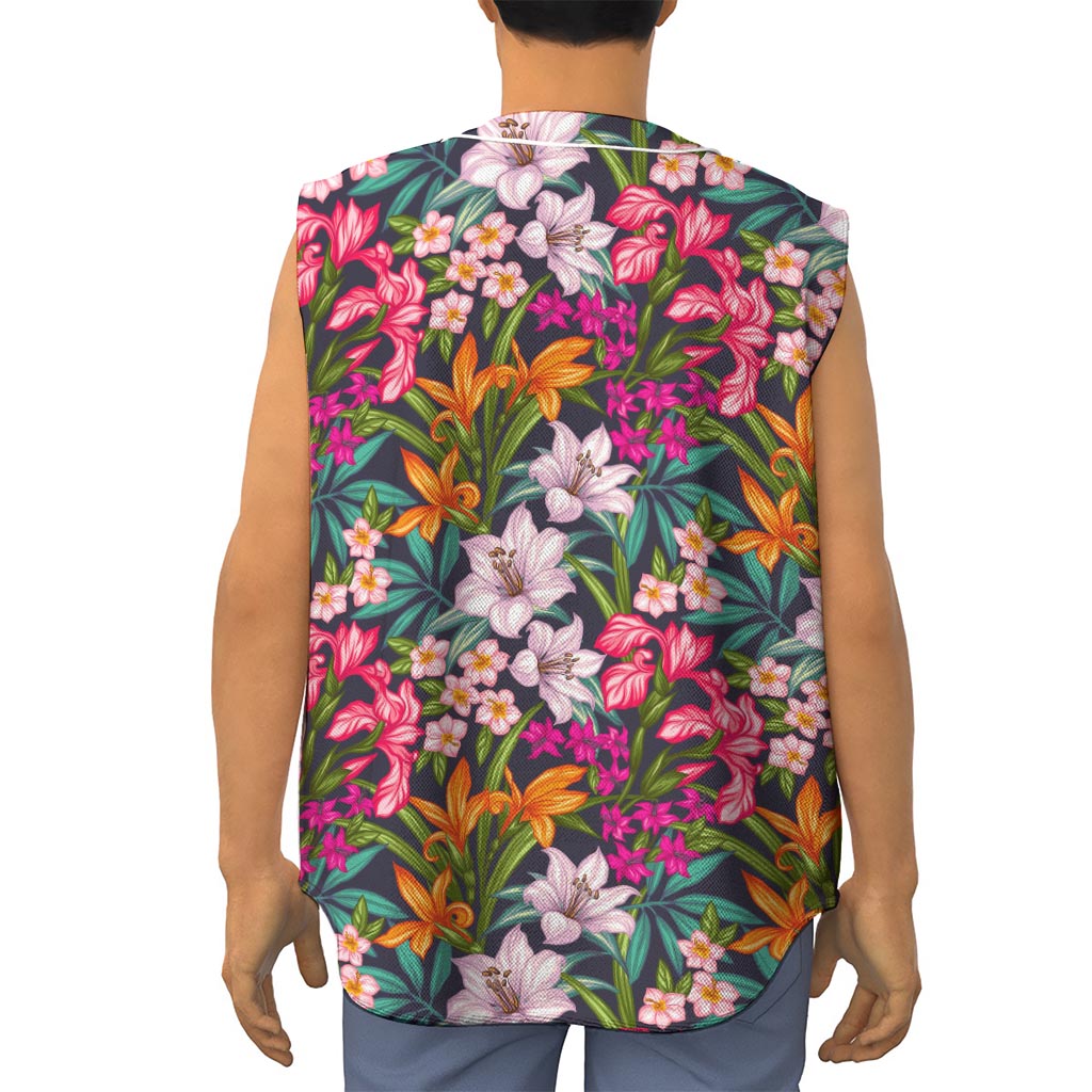 Tropical Flowers Pattern Print Sleeveless Baseball Jersey