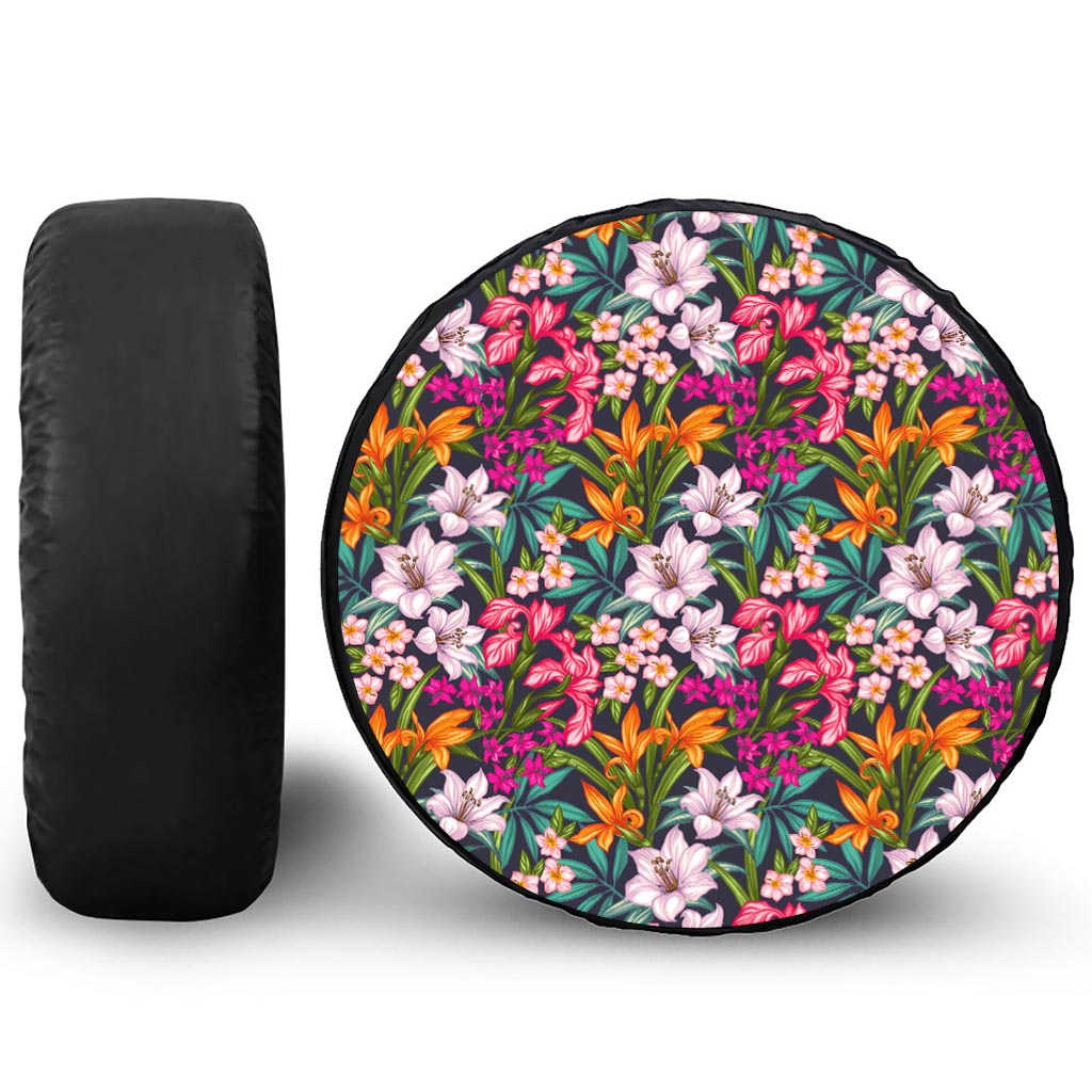Tropical Flowers Pattern Print Tire Cover