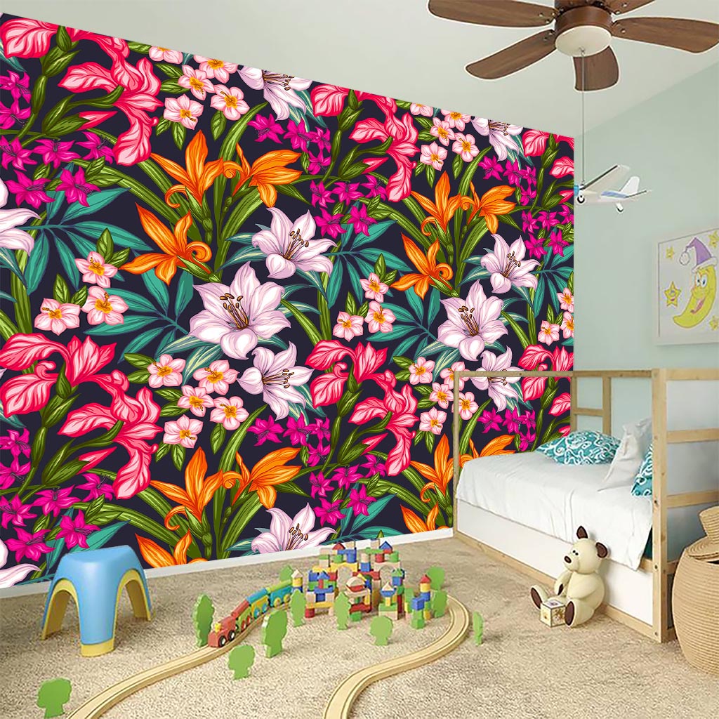 Tropical Flowers Pattern Print Wall Sticker
