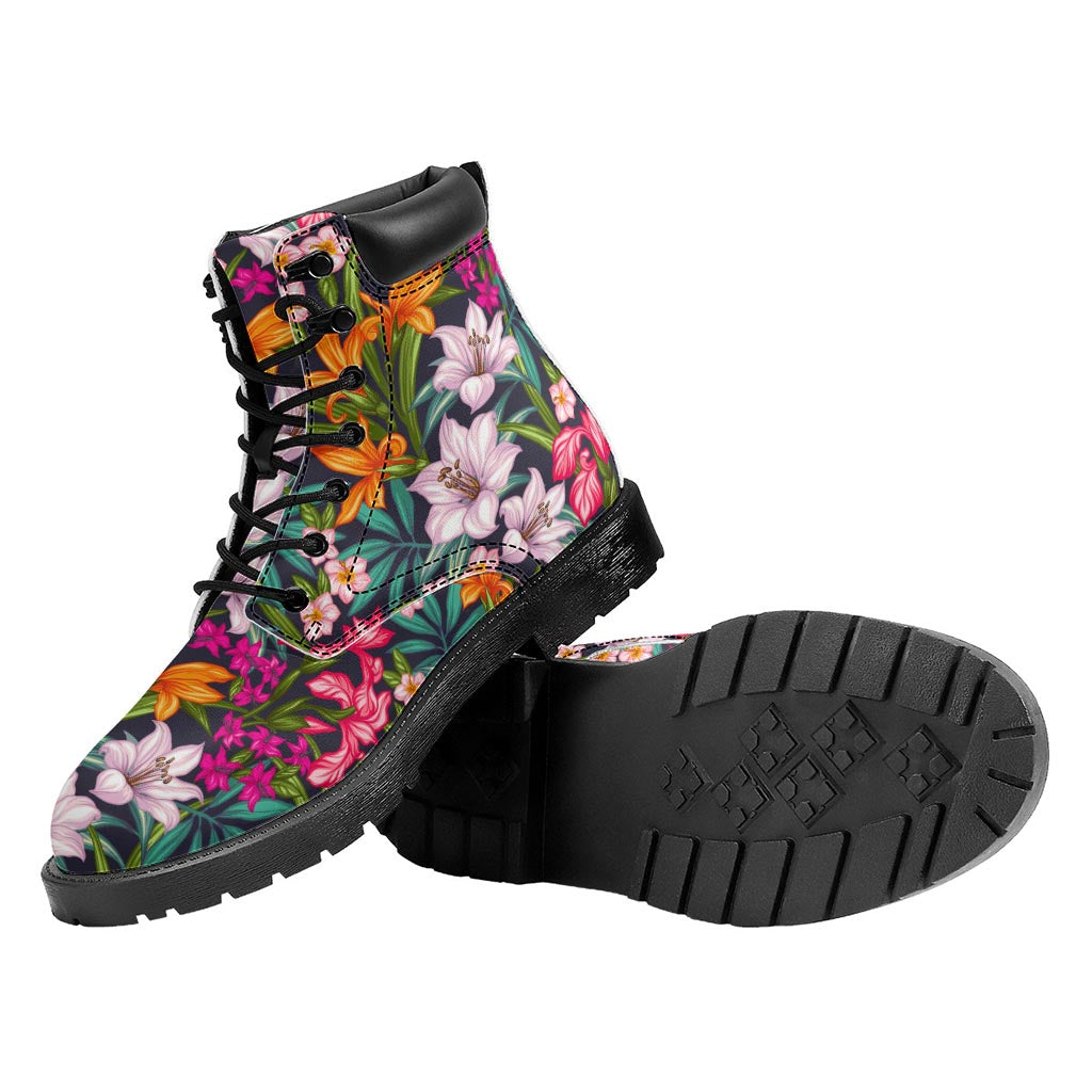 Tropical Flowers Pattern Print Work Boots