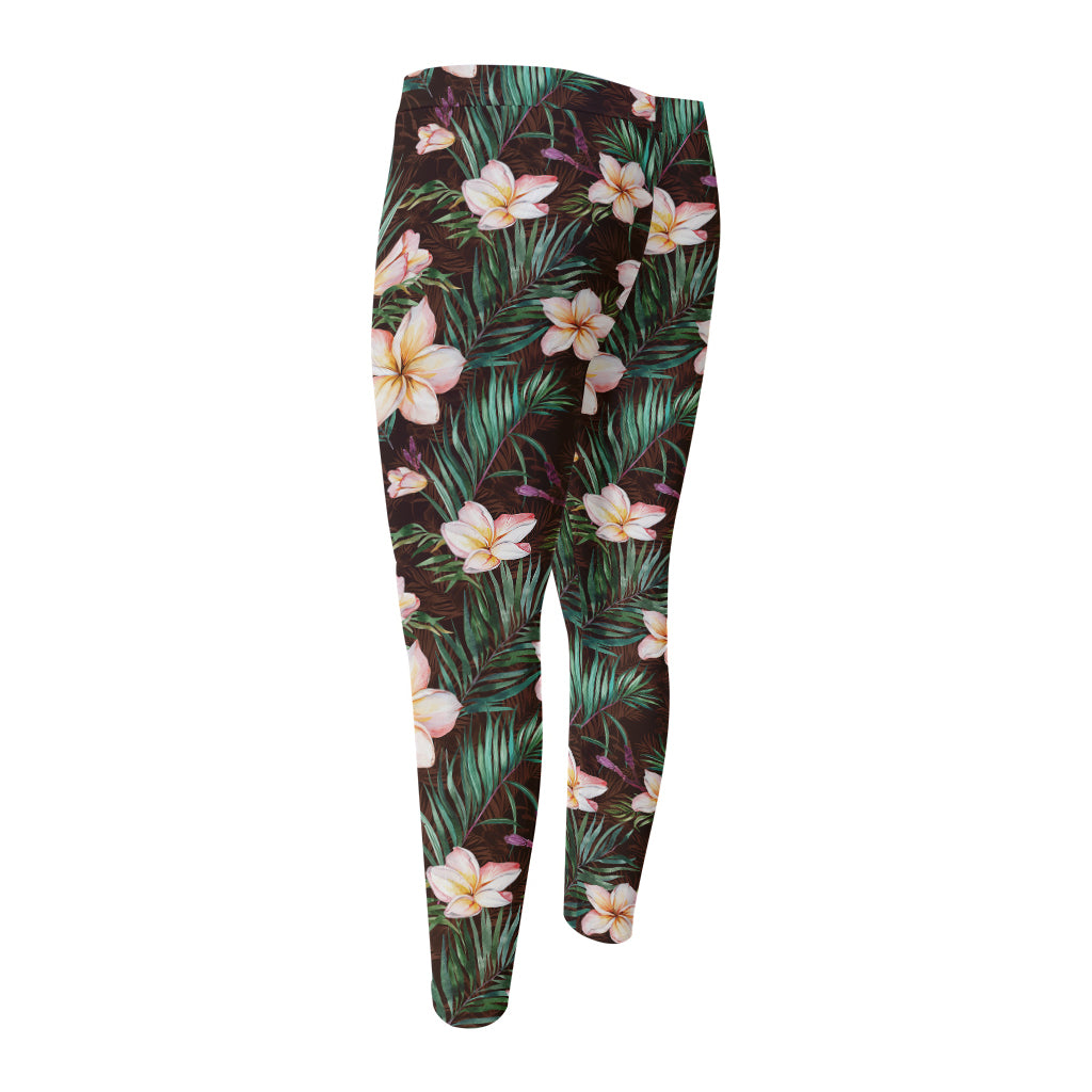 Tropical Frangipani Flower Print Men's Compression Pants