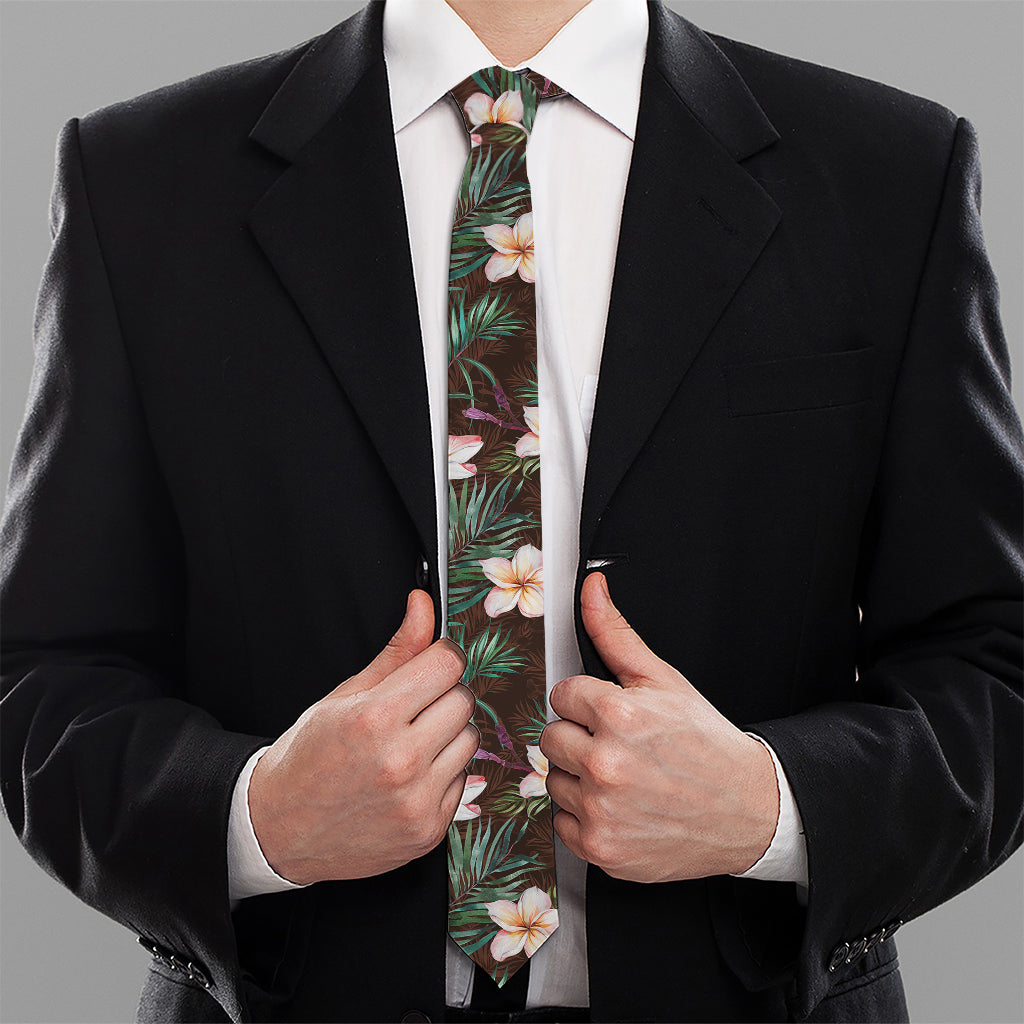 Tropical Frangipani Flower Print Necktie