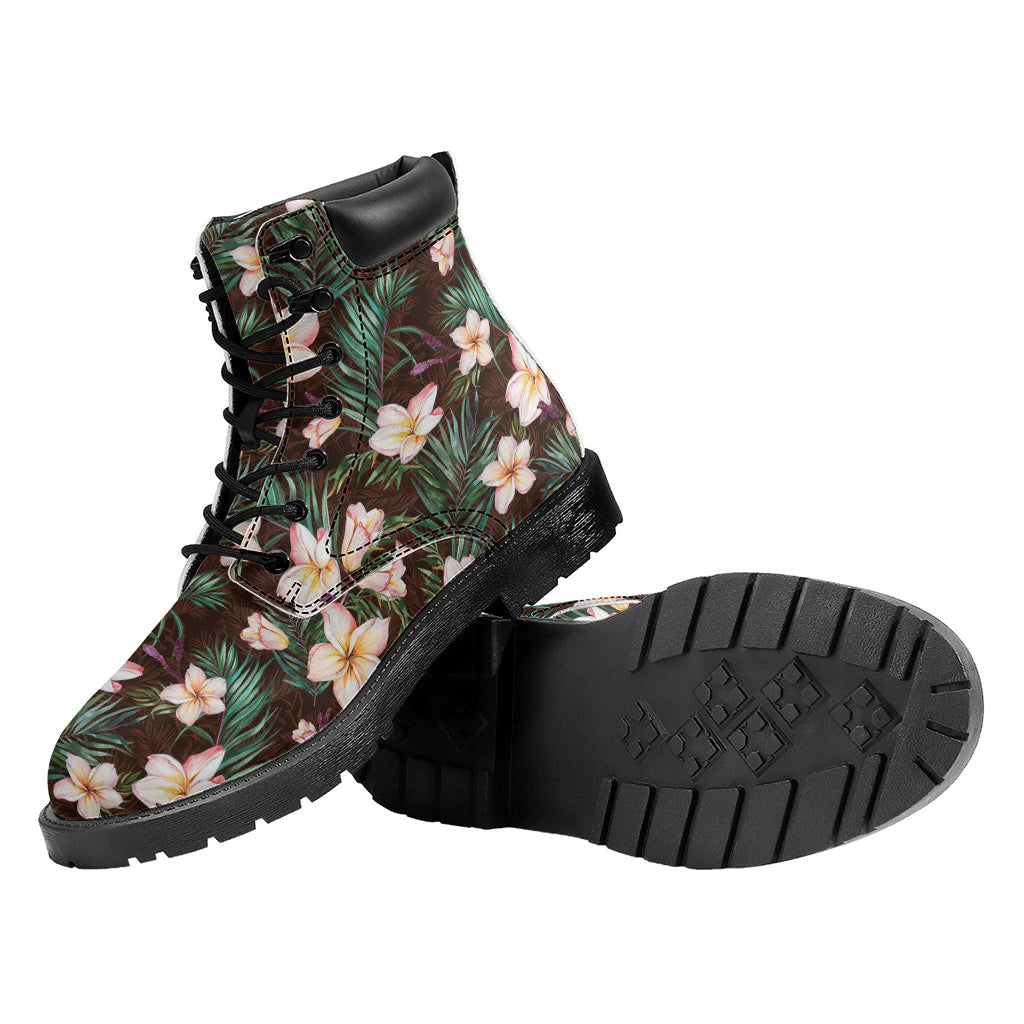 Tropical Frangipani Flower Print Work Boots