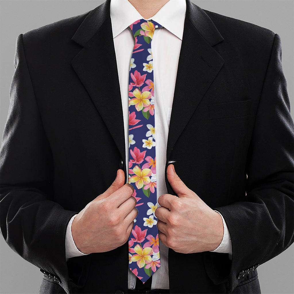 Tropical Frangipani Plumeria Print Necktie