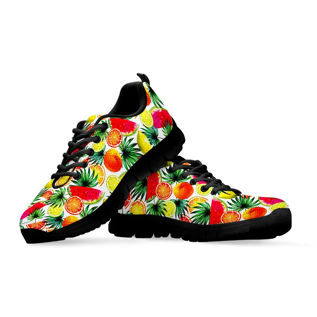 Tropical Fruit Leaf Pattern Print Black Running Shoes