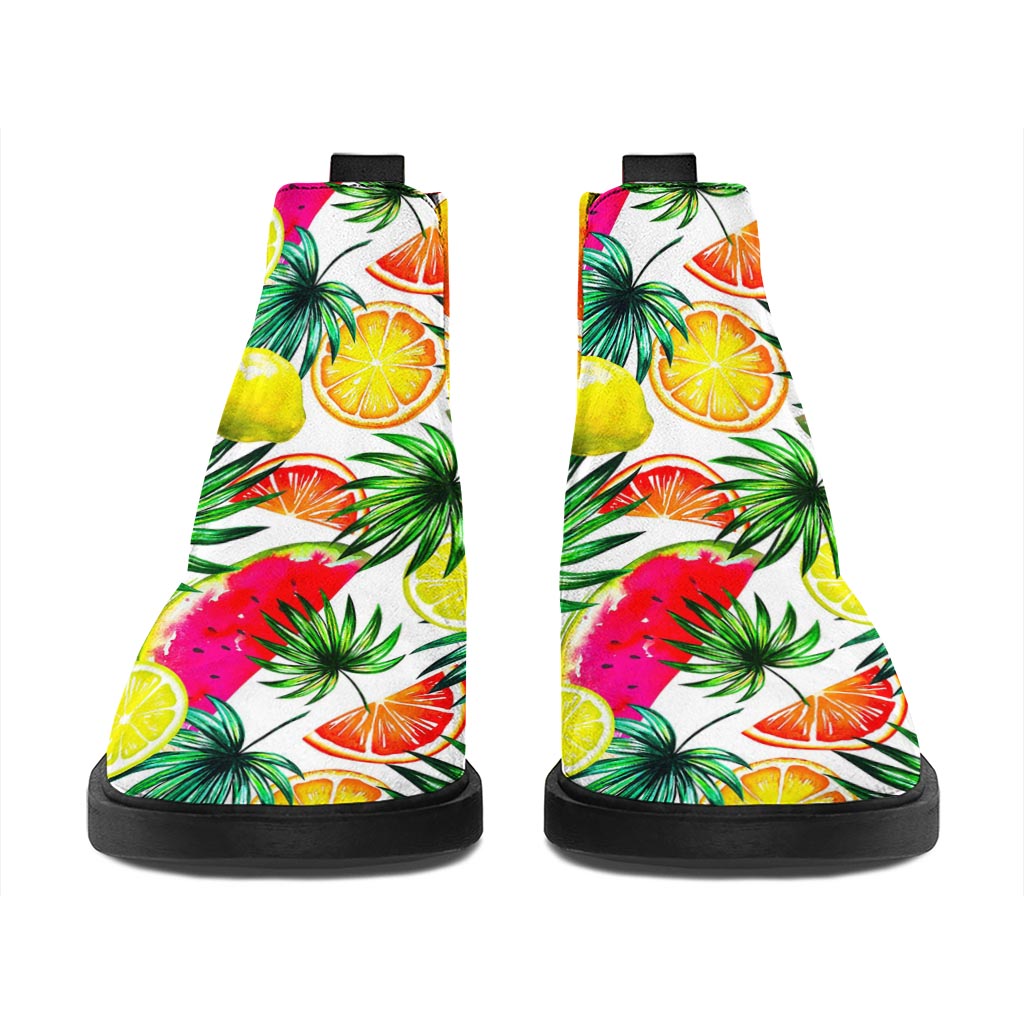 Tropical Fruit Leaf Pattern Print Flat Ankle Boots