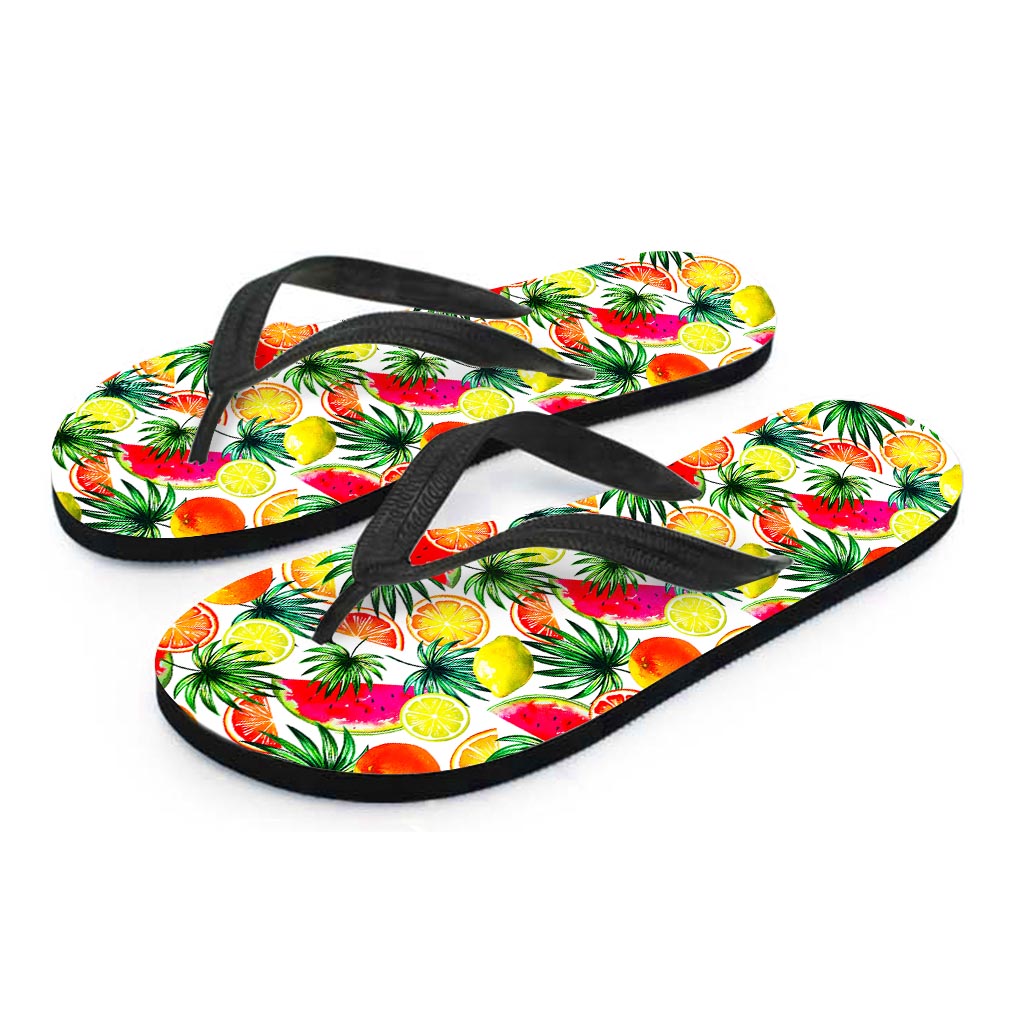 Tropical Fruit Leaf Pattern Print Flip Flops