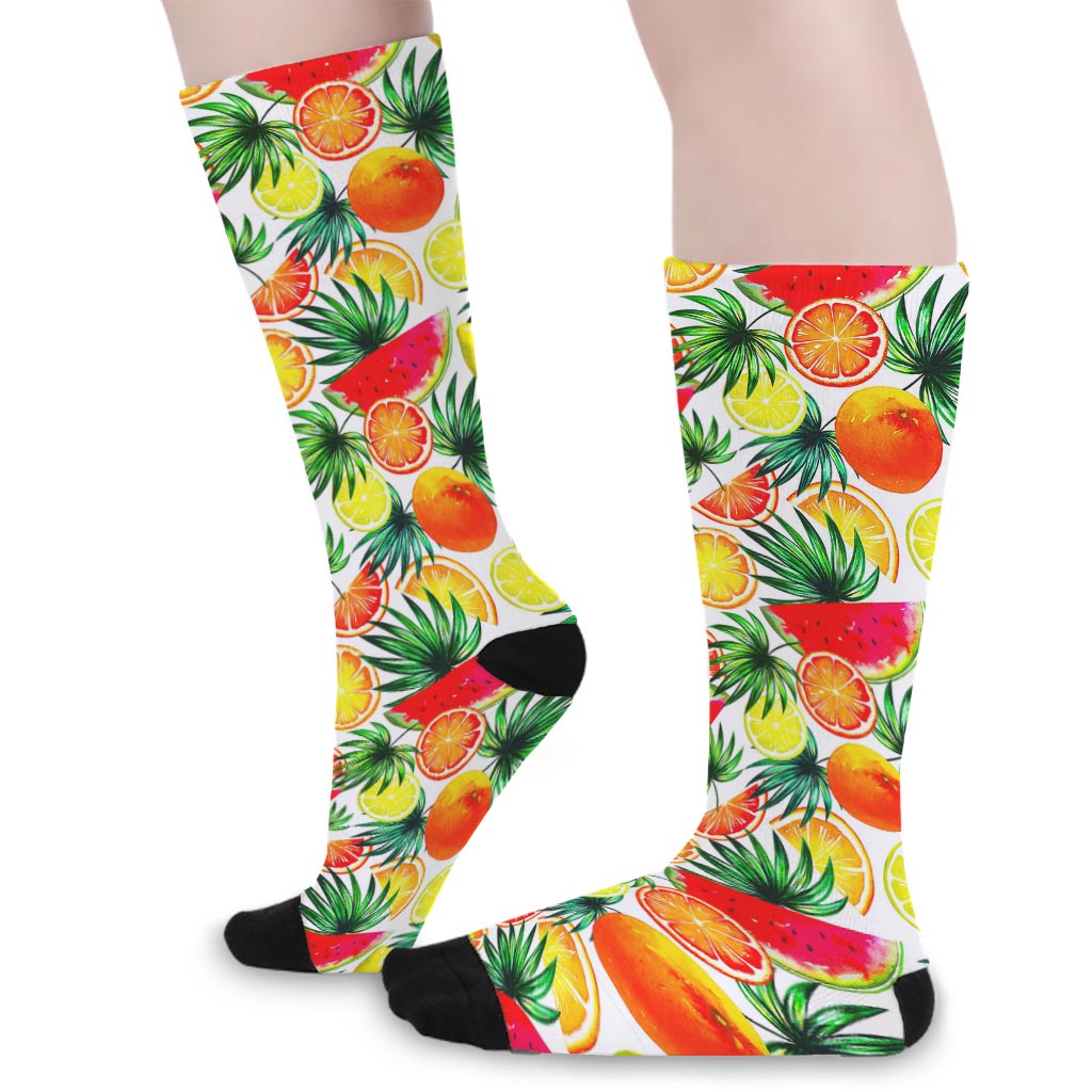 Tropical Fruit Leaf Pattern Print Long Socks