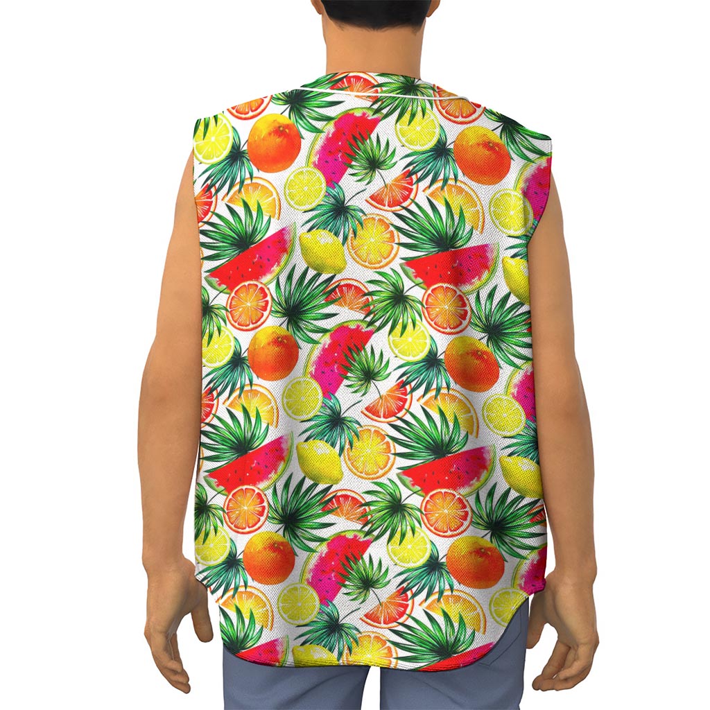 Tropical Fruit Leaf Pattern Print Sleeveless Baseball Jersey