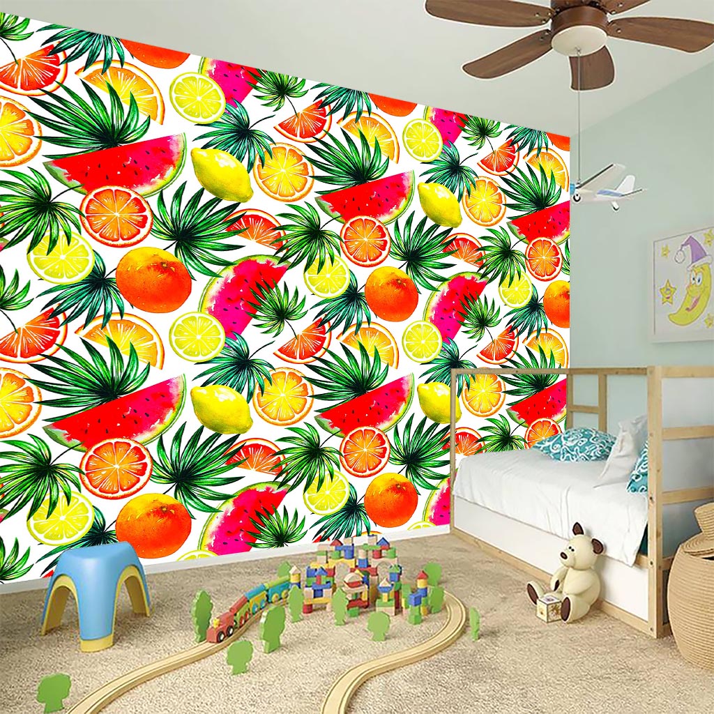 Tropical Fruit Leaf Pattern Print Wall Sticker