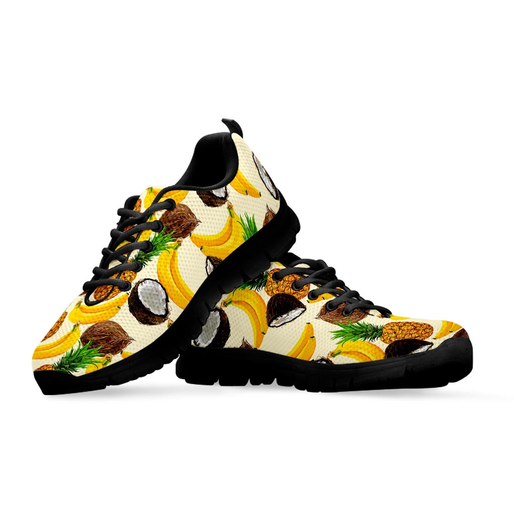 Tropical Fruits Pattern Print Black Running Shoes