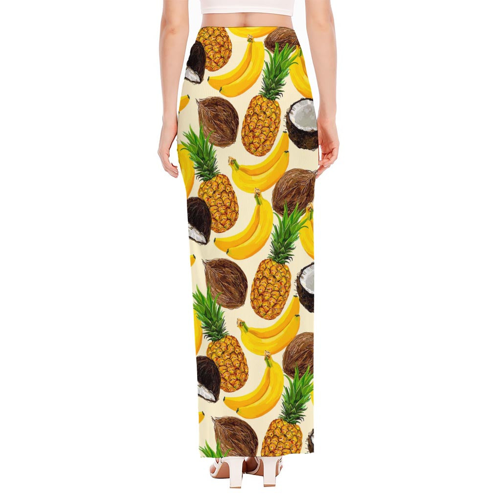 Tropical Fruits Pattern Print High Slit Maxi Skirt
