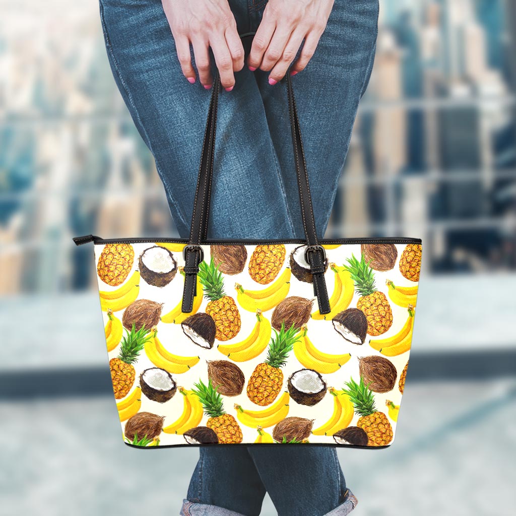 Tropical Fruits Pattern Print Leather Tote Bag