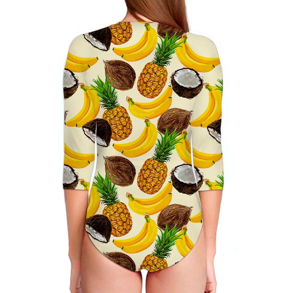 Tropical Fruits Pattern Print Long Sleeve Swimsuit
