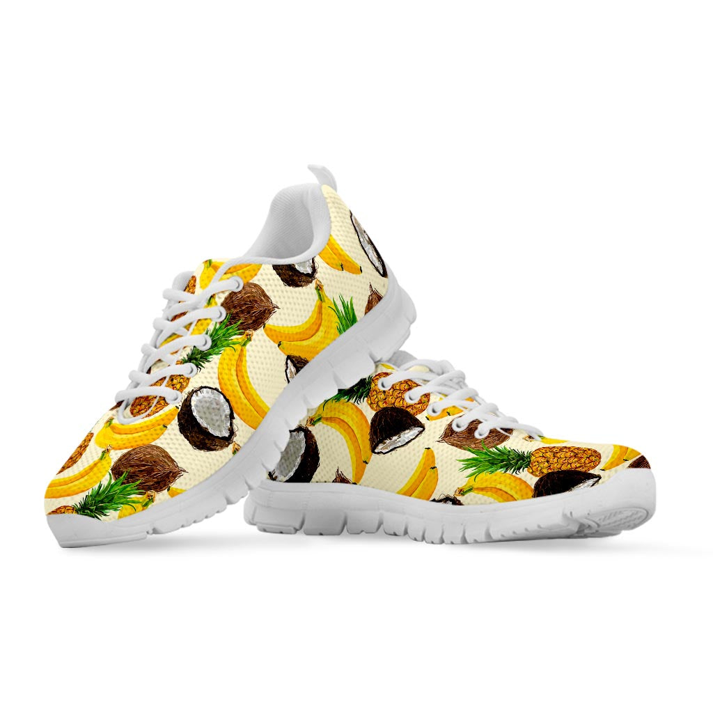Tropical Fruits Pattern Print White Running Shoes
