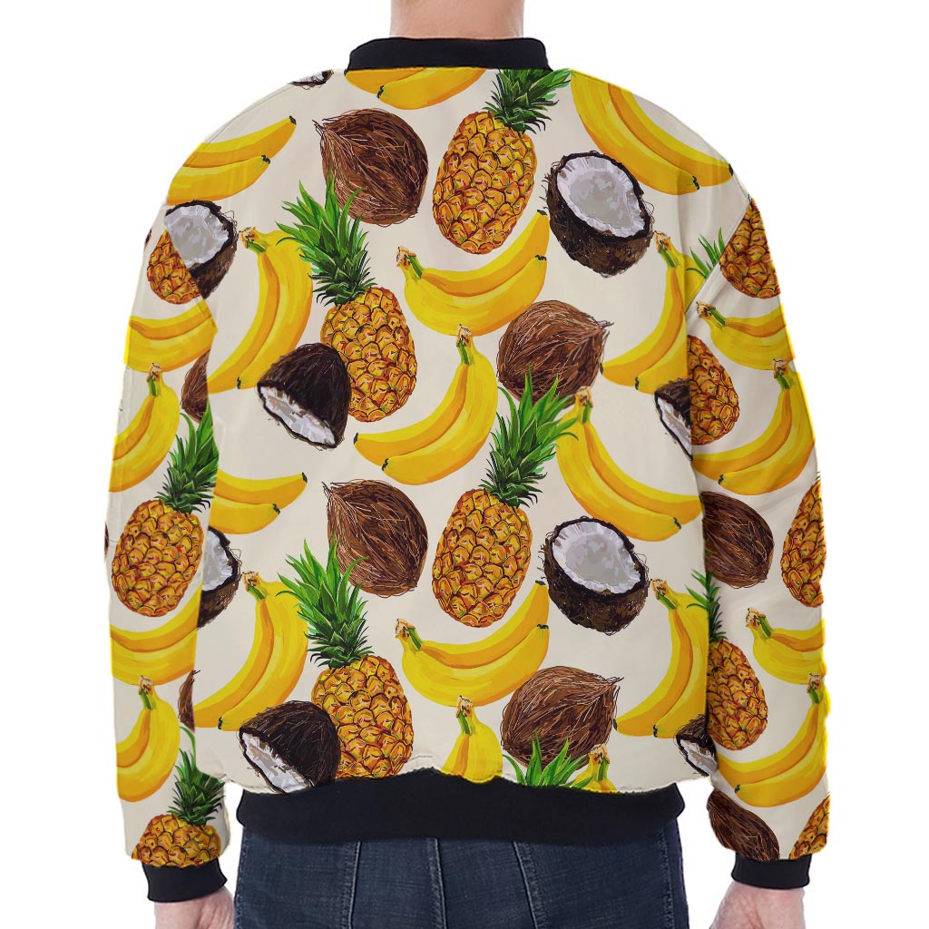 Tropical Fruits Pattern Print Zip Sleeve Bomber Jacket