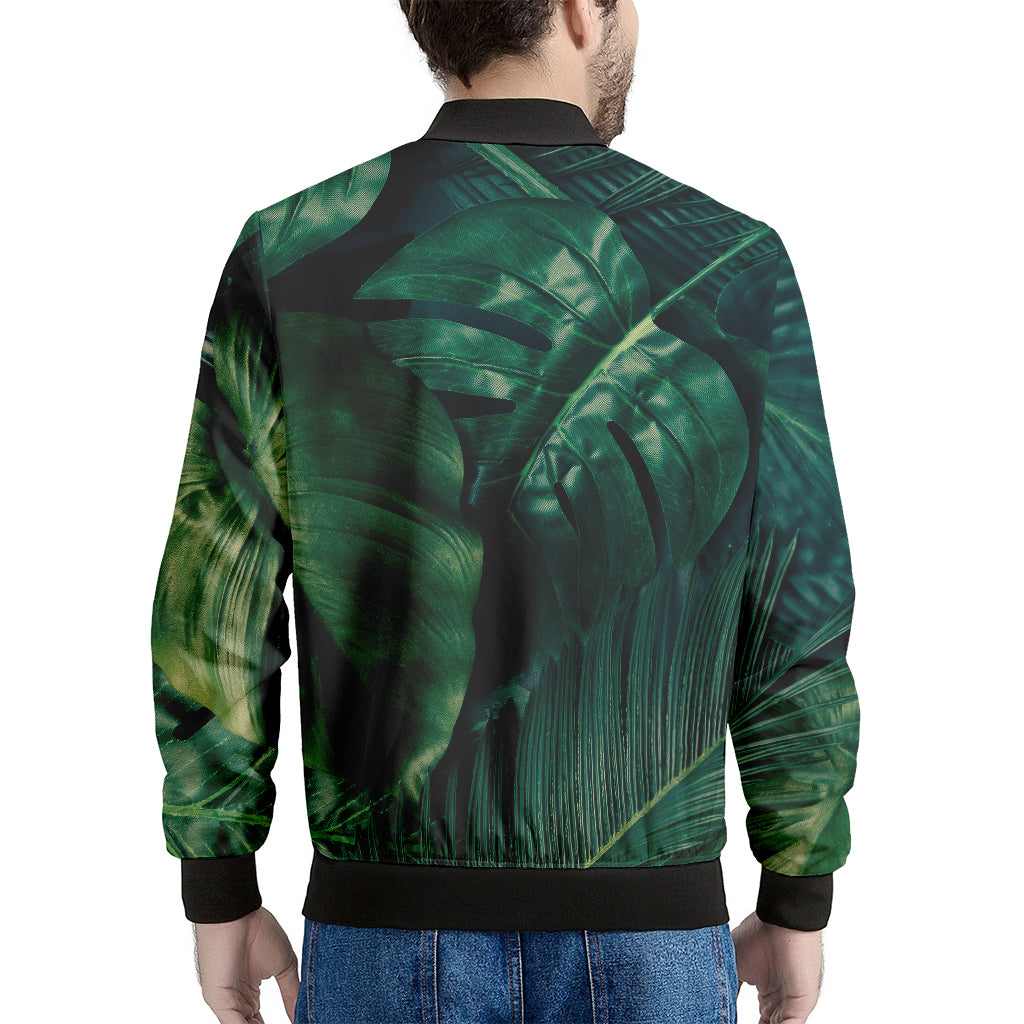 Tropical Green Leaves Print Men's Bomber Jacket