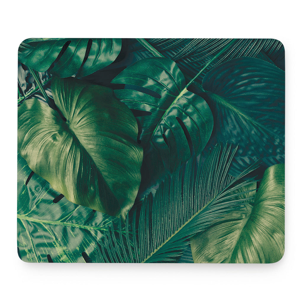 Tropical Green Leaves Print Mouse Pad