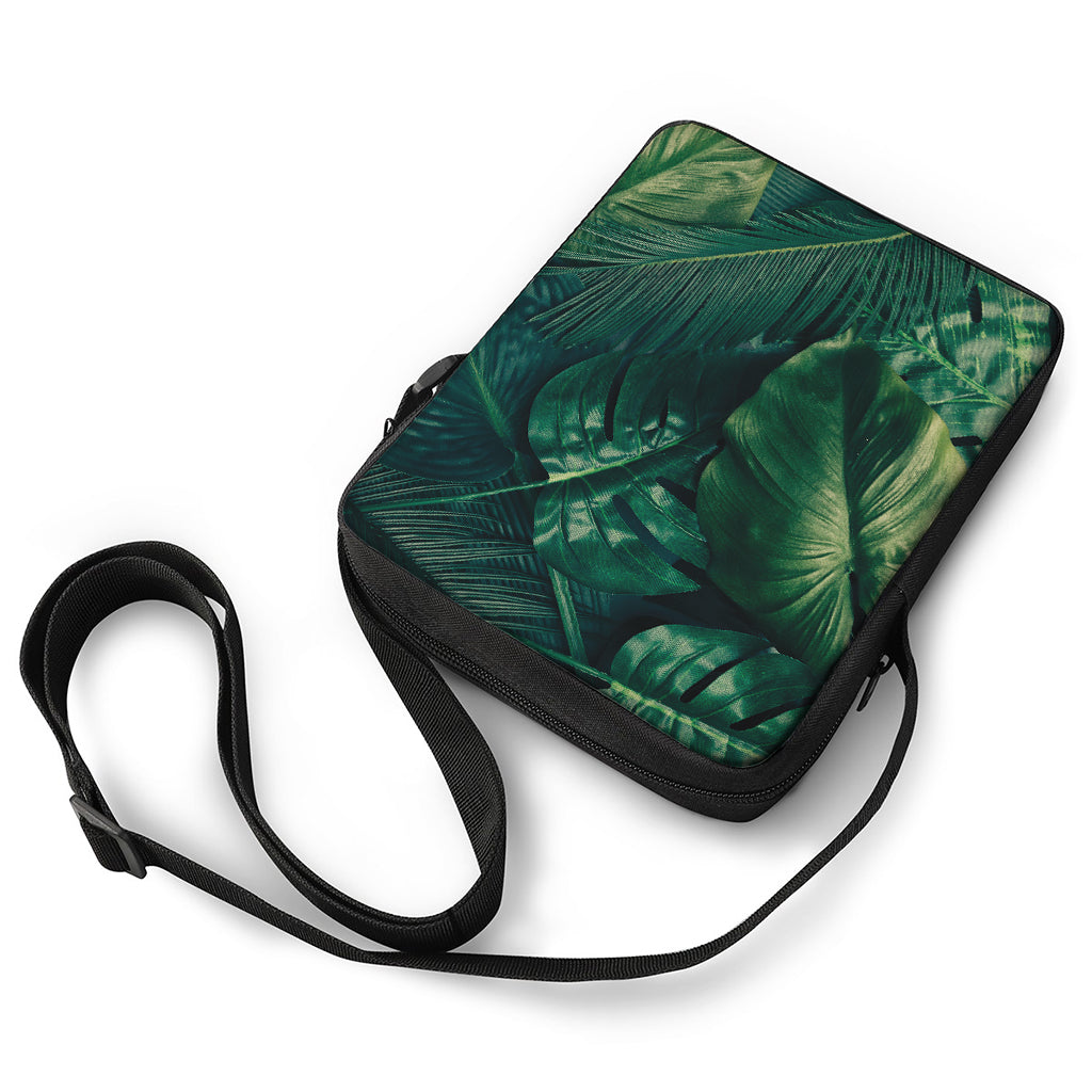 Tropical Green Leaves Print Rectangular Crossbody Bag