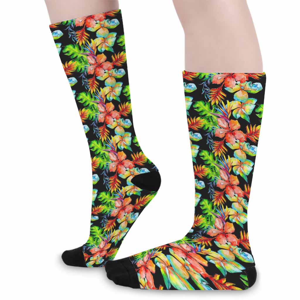 Tropical Hawaii Flowers Pattern Print Long Socks
