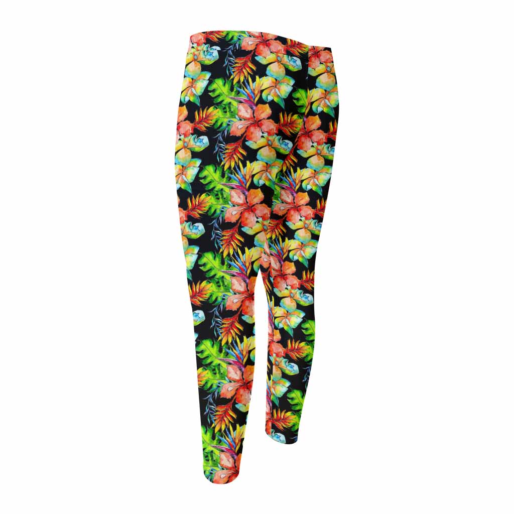 Tropical Hawaii Flowers Pattern Print Men's Compression Pants