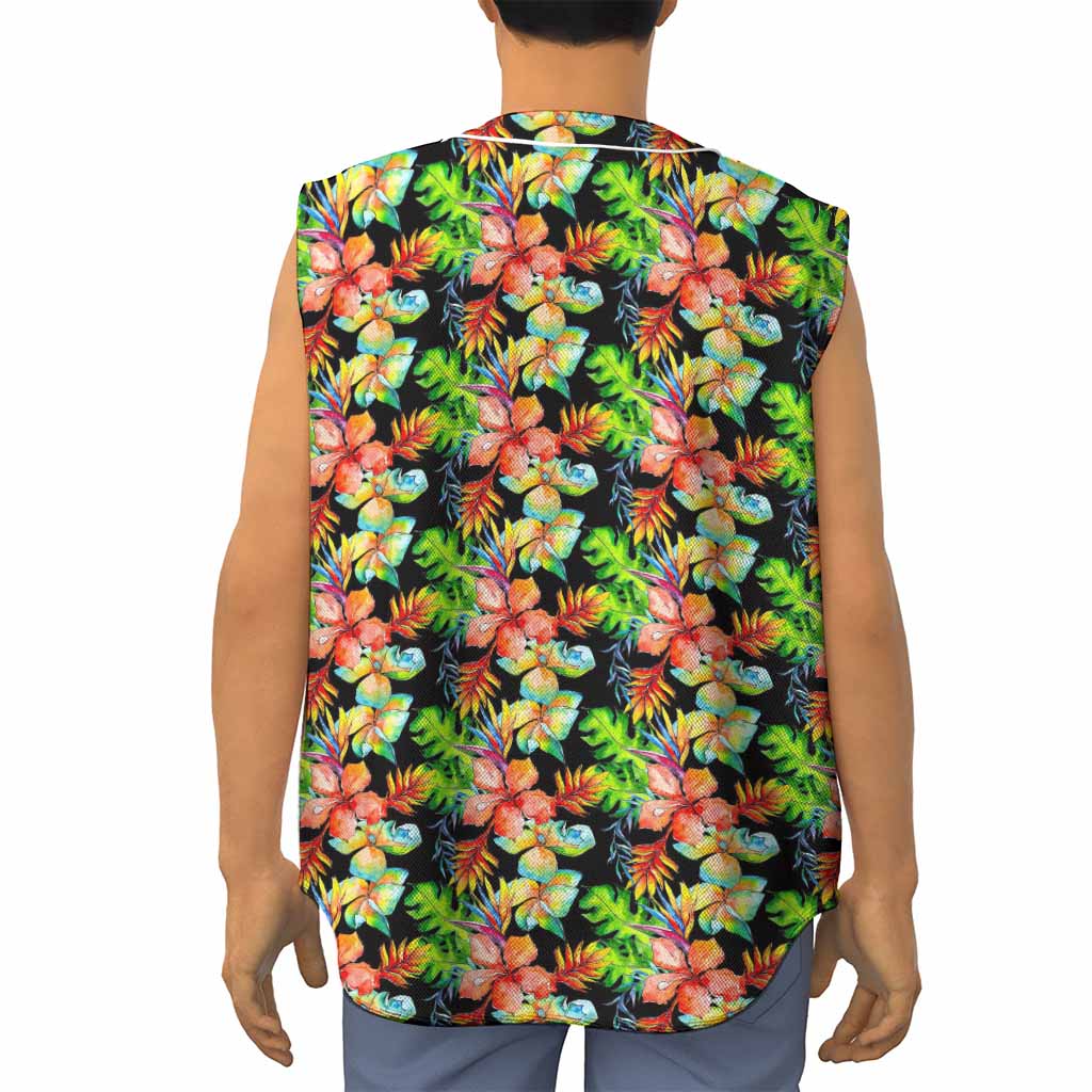 Tropical Hawaii Flowers Pattern Print Sleeveless Baseball Jersey